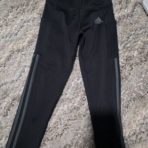 adidas Black Leggings with Gray Side Stripes